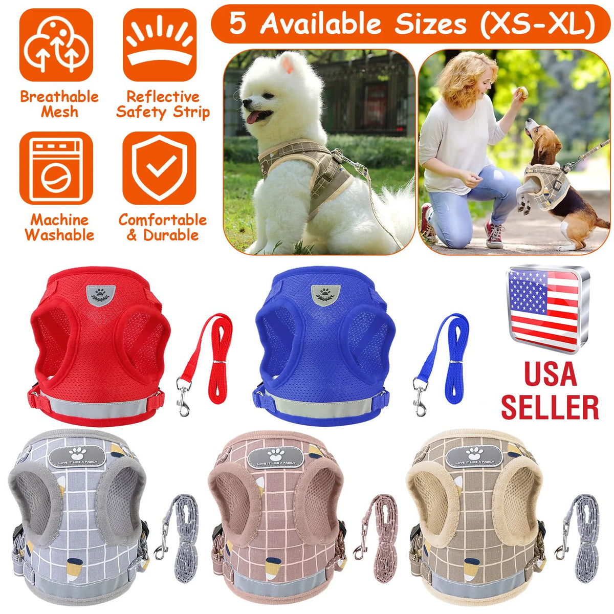 Mesh Dog Harness and Leash Set