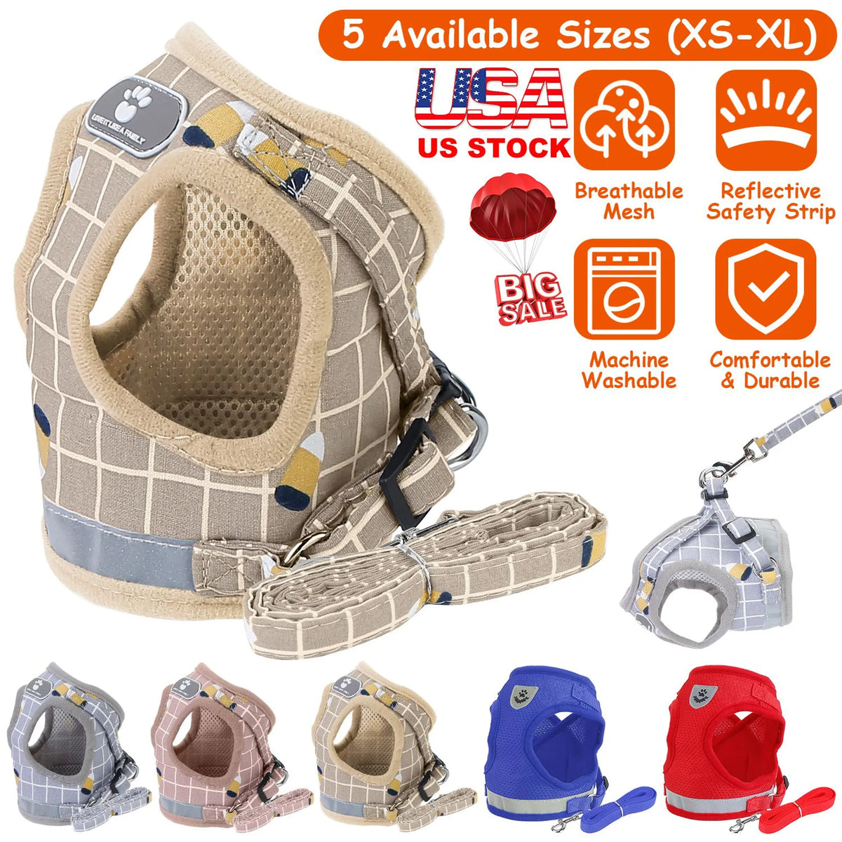 Mesh Dog Harness and Leash Set
